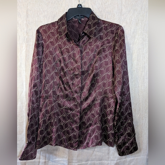 rag & bone Tops - rag & bone Burgundy Long Sleeve Geometric design Silk Blouse Sz S